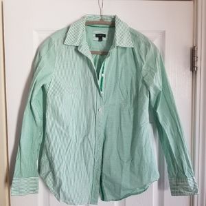 Talbots green pinstripe button down shirt XS